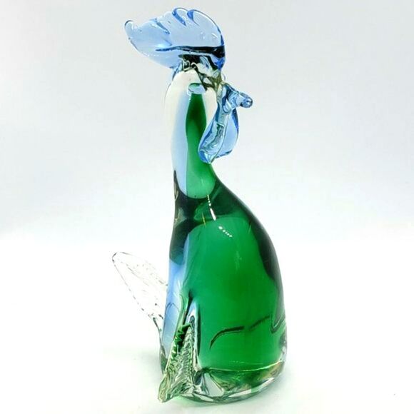 Vintage Murano Green Blue Sommerso Art Glass Rooster - Picture 15 of 16